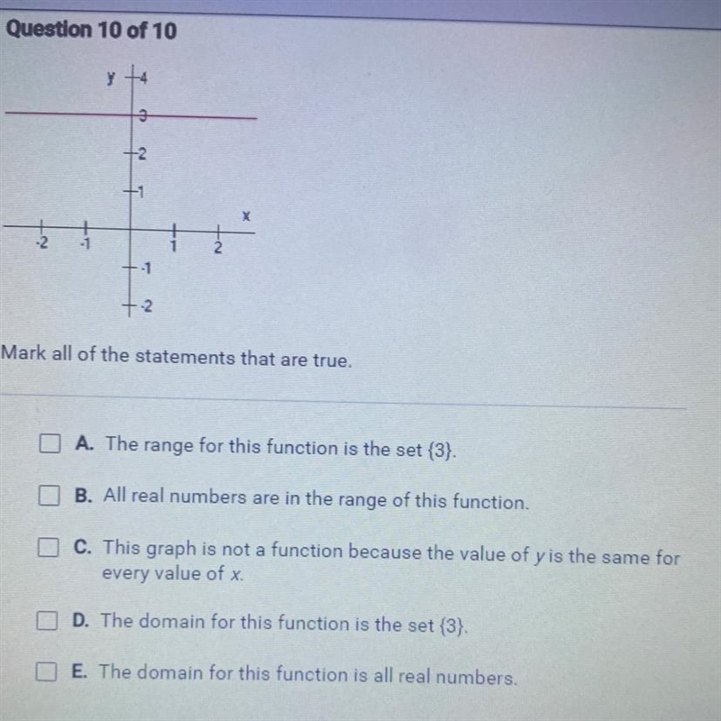 Question 10 of 10 Mark all of the statements that are true. A. The range for this-example-1