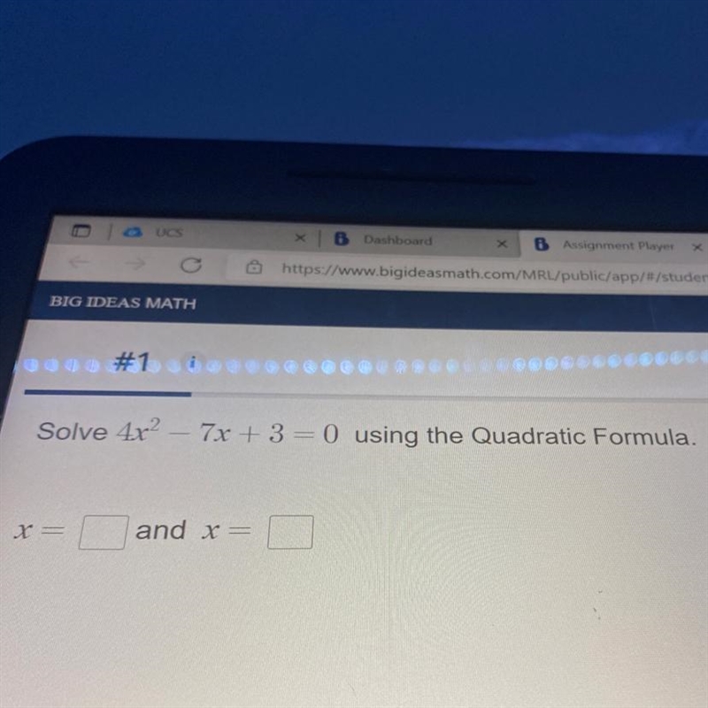 I need to know the steps to solve this equation using the quadratic formula.-example-1