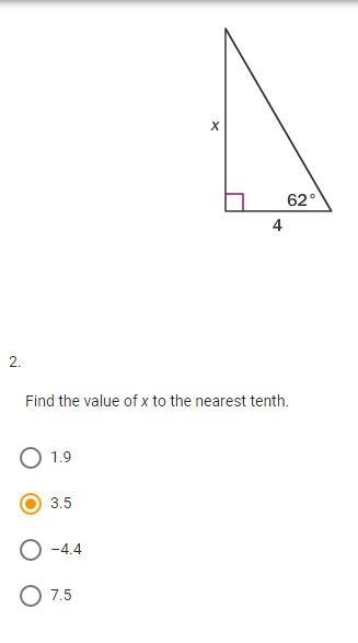 Find the value of x to the nearest tenth. 1.9 3.5 –4.4 7.5-example-1