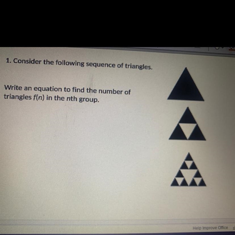 1. Consider the following sequence of triangles.Write an equation to find the number-example-1