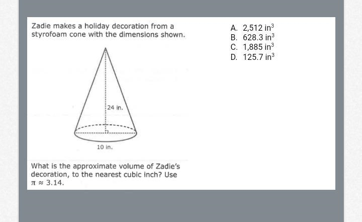 What is the approximate volume of Zadie's decoration, to the nearest cubic inch?-example-1