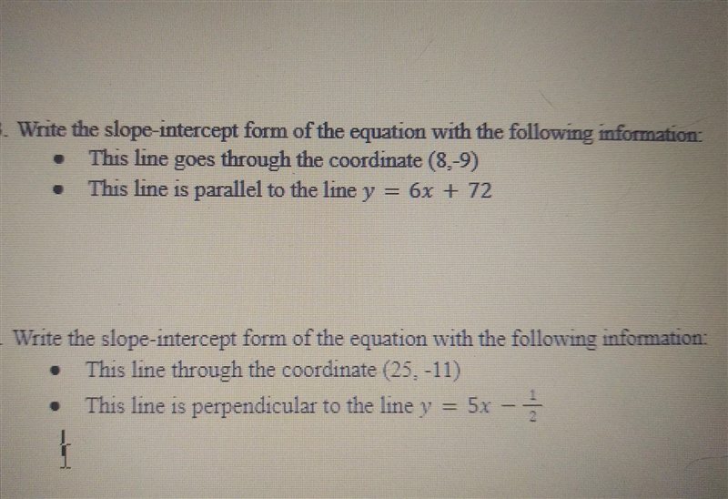 Find the slope intercept form of the equation parallel to the line of Y =6x+72 and-example-1