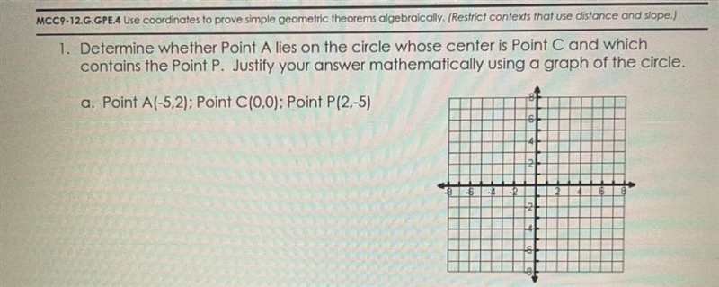 Determine whether Point A lies on the circle whose center is Point C and whichcontains-example-1