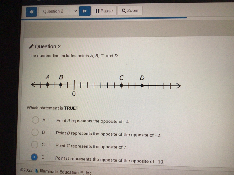 The number line includes points A, B, C and D which statement is true.-example-1