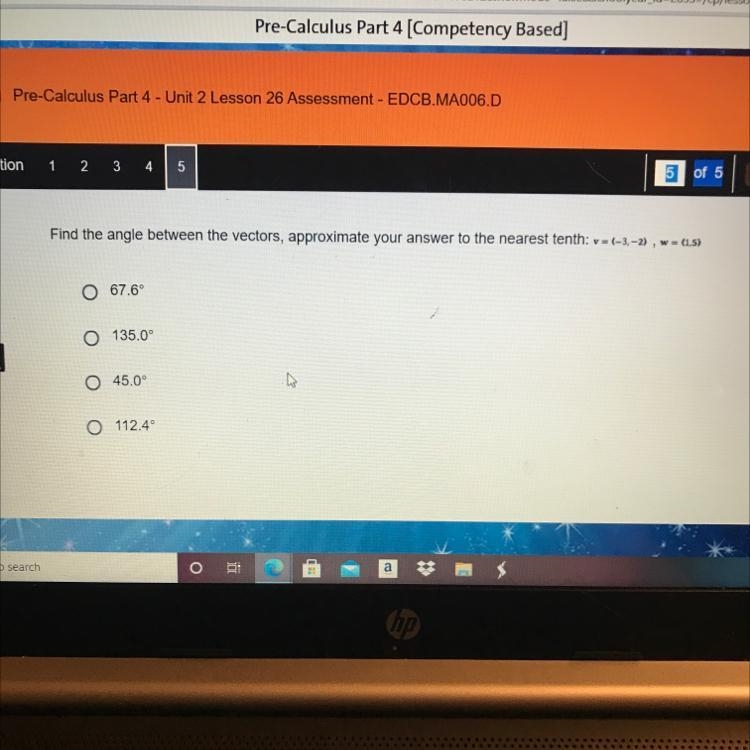 Find the angle between the vectors, approximate your answer to the nearest tenth: v-example-1