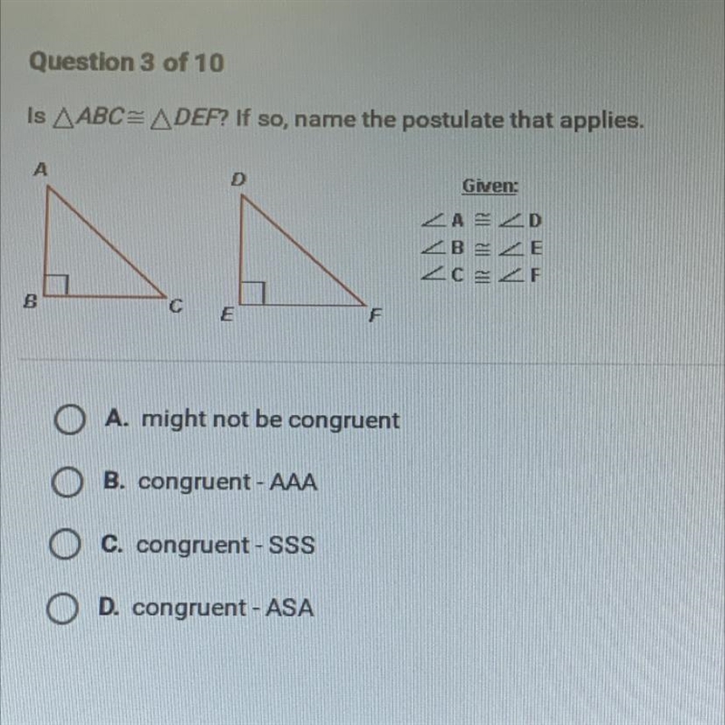 Is AABC= ADEF? If so, name the postulate that applies.AGiven:ŁAZDZBZE-example-1