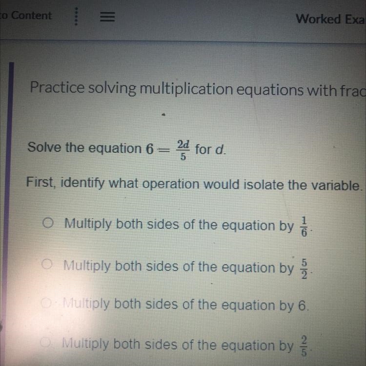 Solve the equation 6= 2d/5 for d-example-1