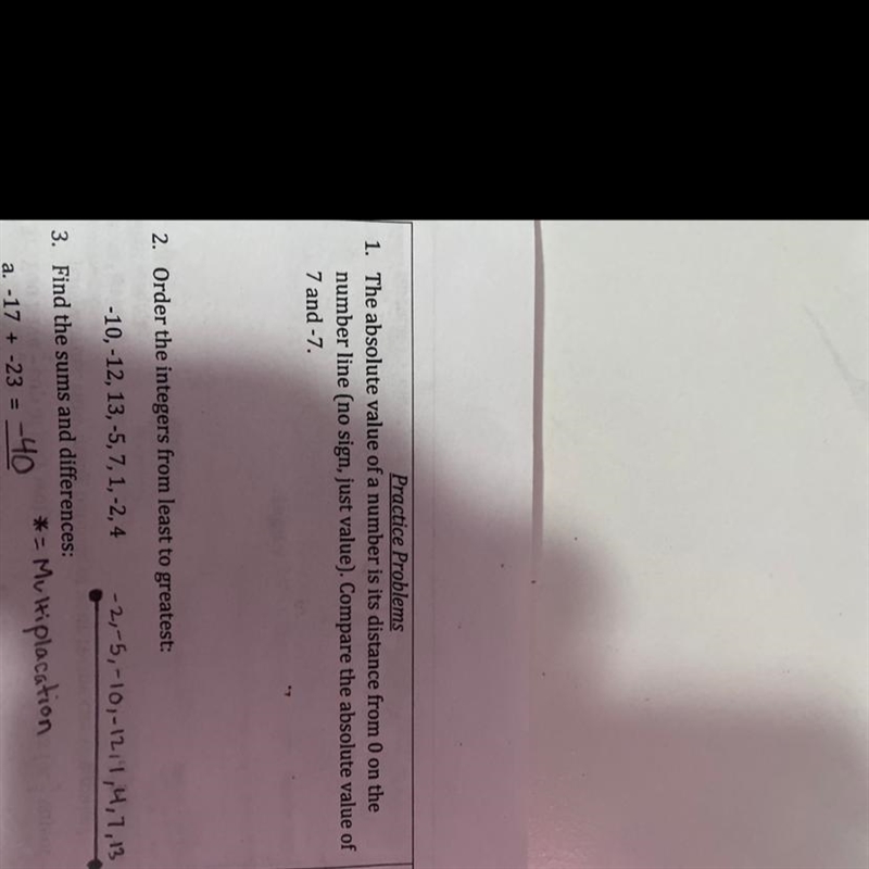 Practice Problems 1. The absolute value of a number is its distance from 0 on the-example-1