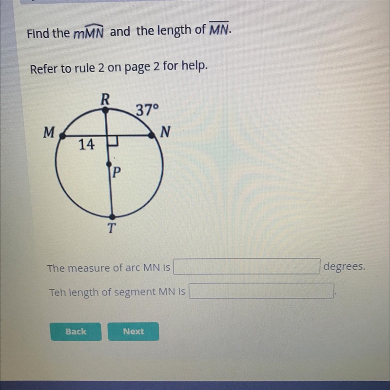 What is the the measure and length of arc MC-example-1