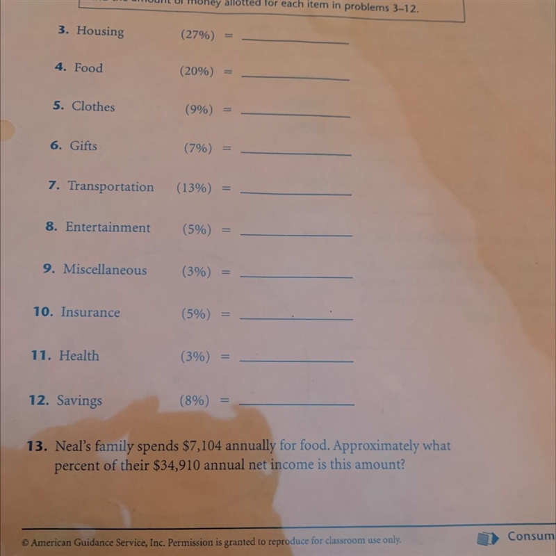 Neals family spends $7,104 annually for food. Approximately what percent of their-example-1