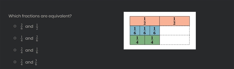 Which fractions are equivalent?Hi. I'm on a time crunch, you don't have to fully explain-example-1