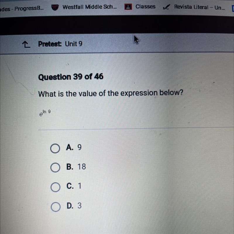 What is the value of the expression below e^in 9-example-1