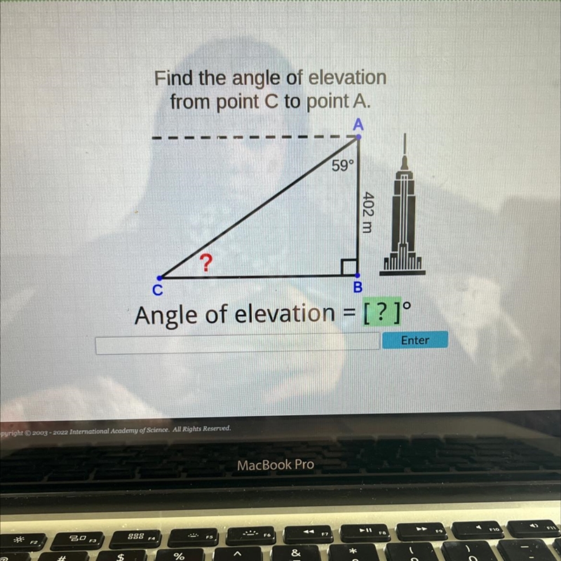 Find the angle of elevationfrom point C to point A.Angle of elevation-example-1