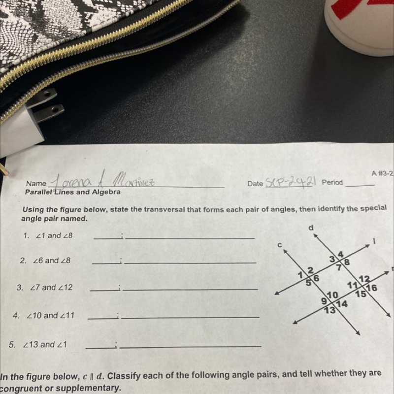 Using the figure below, state the transversal that forms each pair of angles, then-example-1