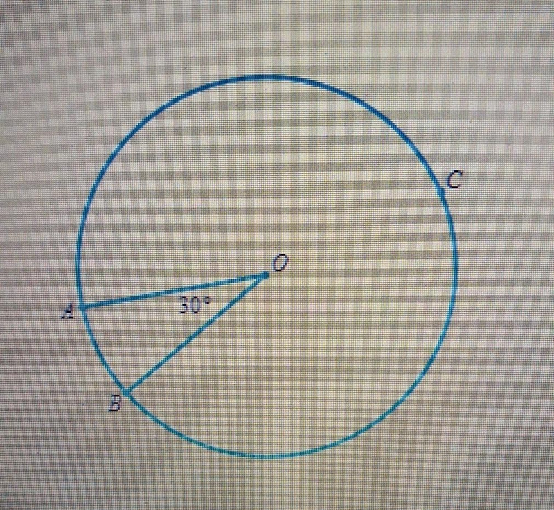 The circle below has center O, and it's radius is 7 in. Given that m-example-1