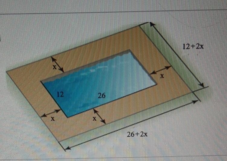 assume a pool measuring 26 meters by 12 meters is surrounded by a path of uniform-example-1