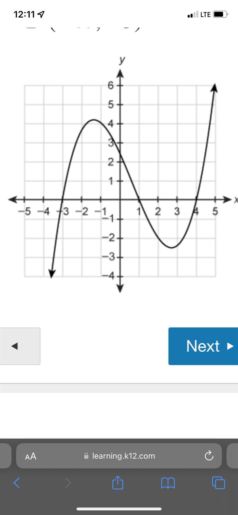 For which intervals is the function negative?Select each correct answer. (4,∞)(−1.5,4.2)(1,4)(−2.5,2.5)(−3,1)(−∞,−3)-example-1