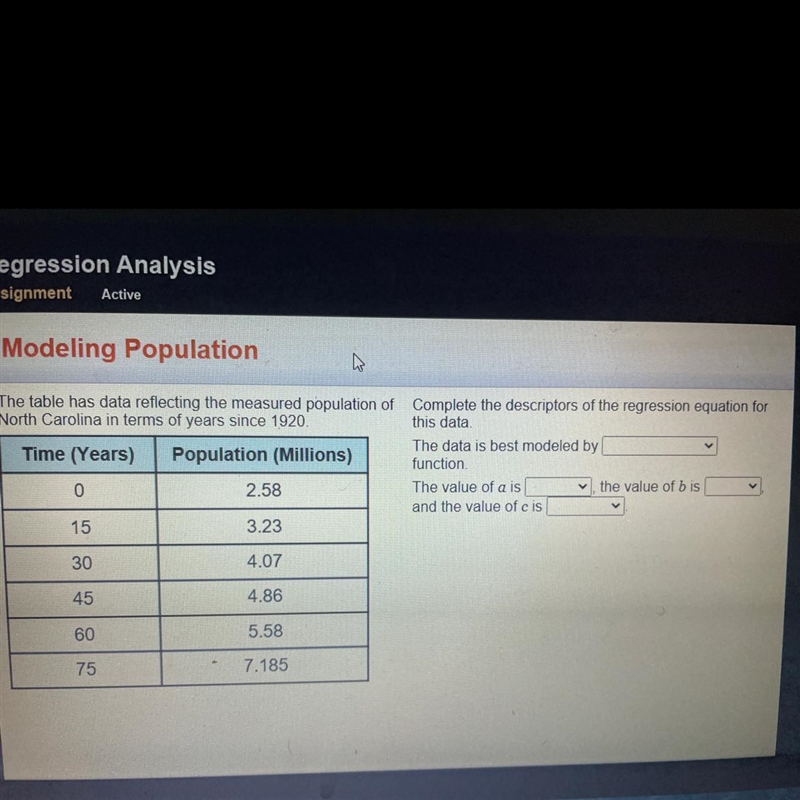 The table has data reflecting the measured population of Complete the descriptors-example-1