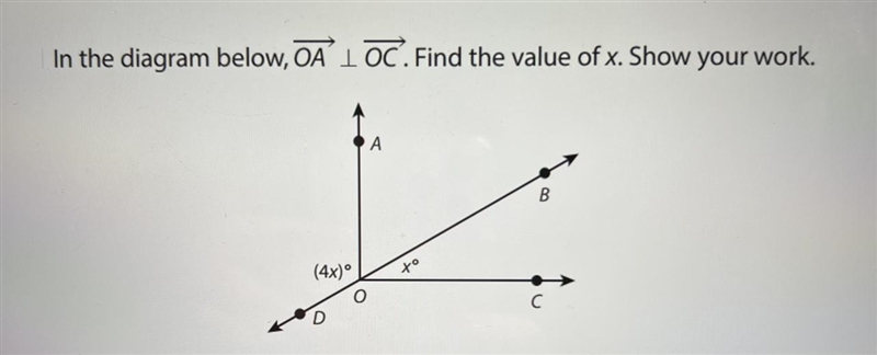 Urgent please, in the diagram below, OA l OC. find the value of x,-example-1