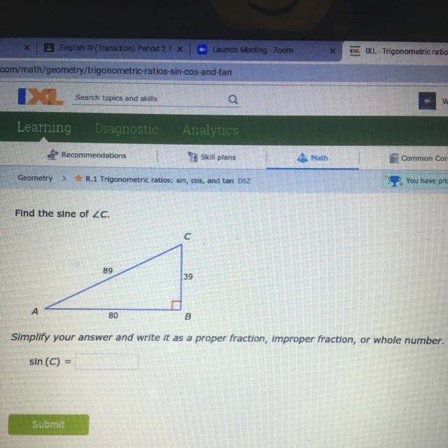 Find the sine of C please help me WRITE IT AS A PROPER FRACTION-example-1