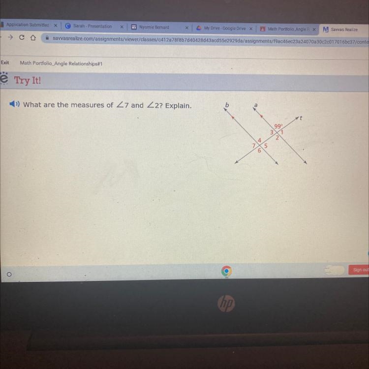 I need help, Their asking what are the measures of angel 7 and angle 2 , Explain-example-1