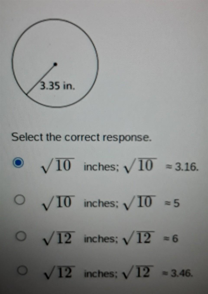 a personal size pizza has a radius shown in the diagram will the pizza fit on a plate-example-1