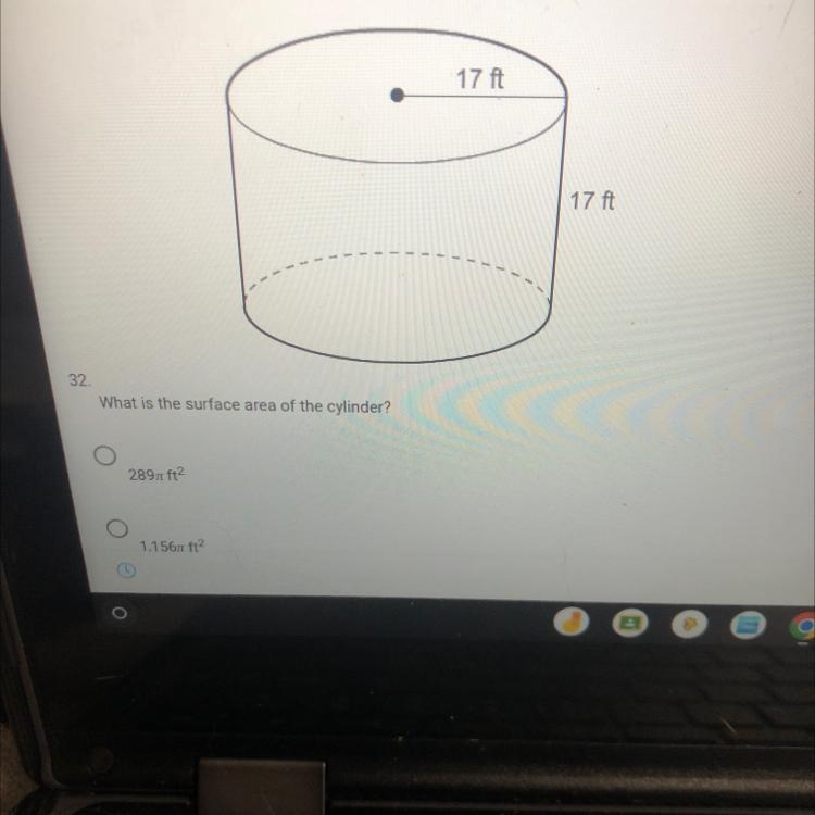 32.What is the surface area of the cylinder?17 ft17 ft-example-1