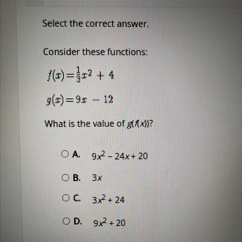 Consider these functions:1(0) =[=2 + 4(=) =91 - 12What is the value of gl (x)?-example-1