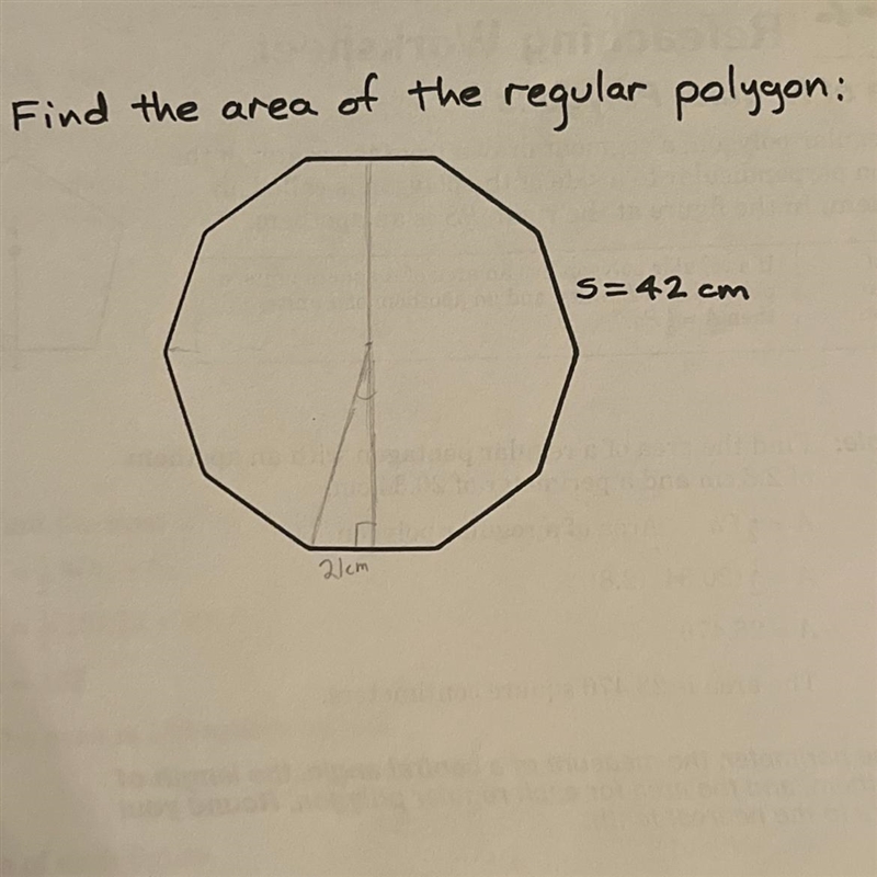 find the area of the regular polygon(this is as far as i can go, but now i’m confused-example-1