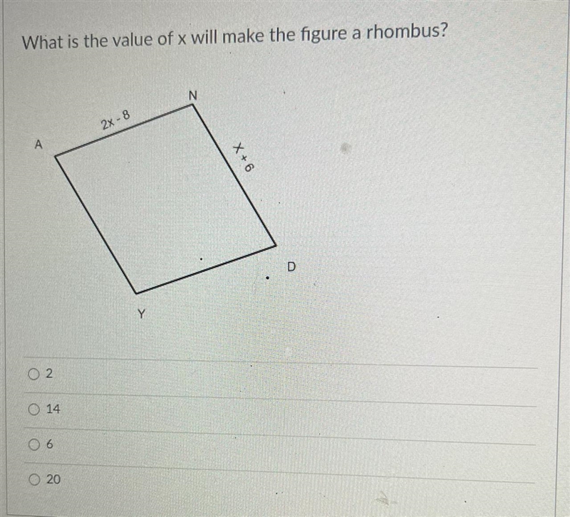 What is the value of x will make the figure a rhombus ?-example-1