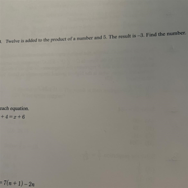 12 is added to the product of a number and five point the result is -3 find the number-example-1