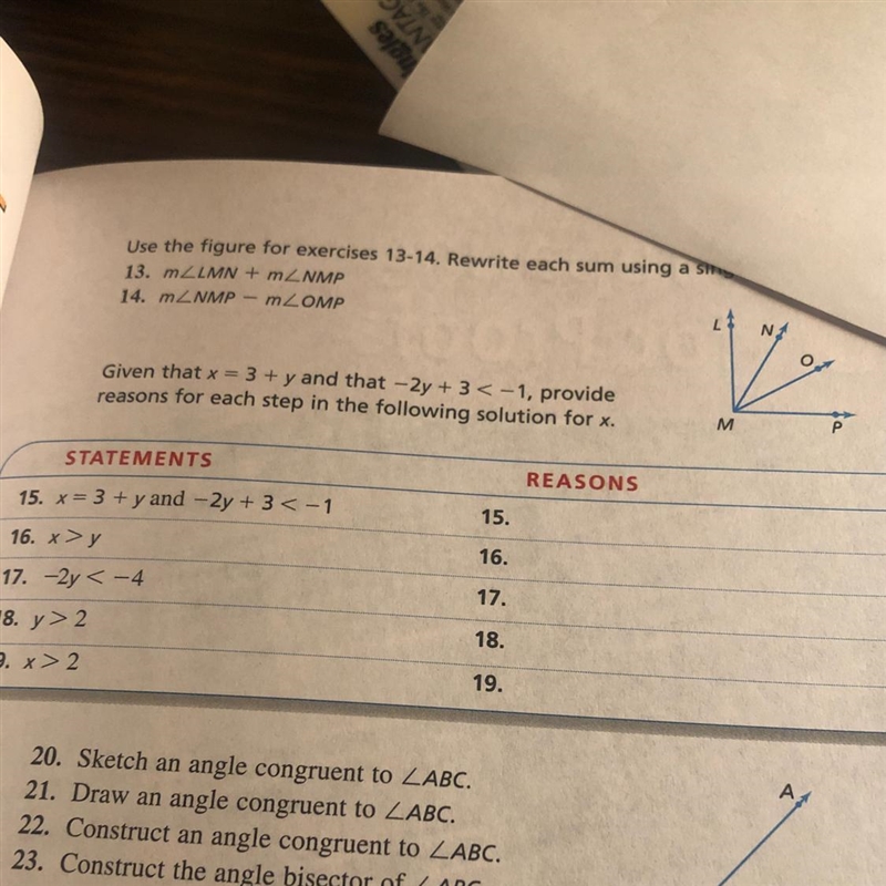 Given thatx-3+ y and that -2y+3<-1, provide reasons for each step in the following-example-1