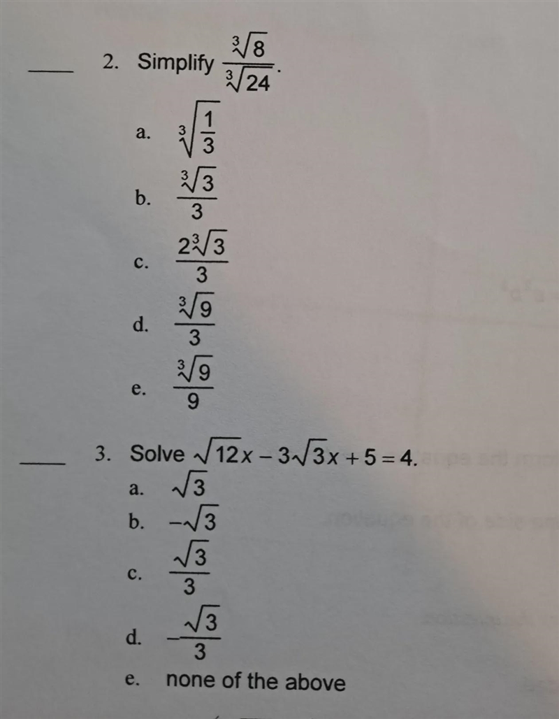 Radicals and Exponents Identify the choice that best completes the statement or answers-example-1