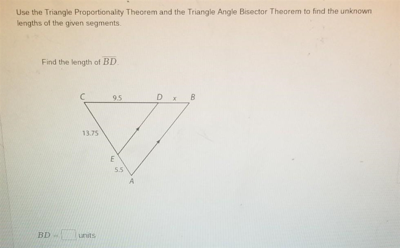 How would I use the Triangle Proportionality Theorom and/or the Triangle Angle for-example-1