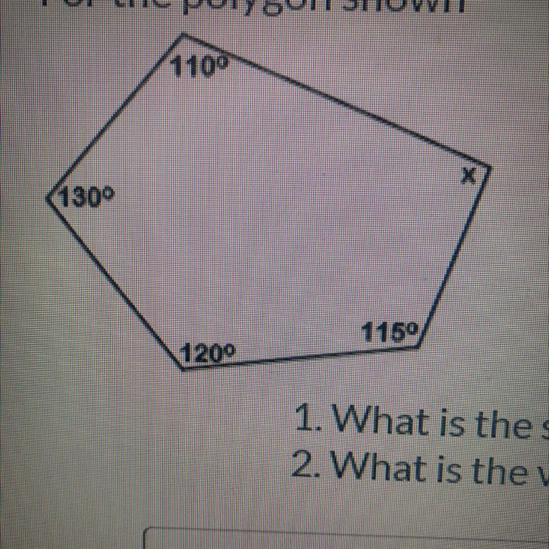 What is the sum of the interior angles and what is the value of x-example-1