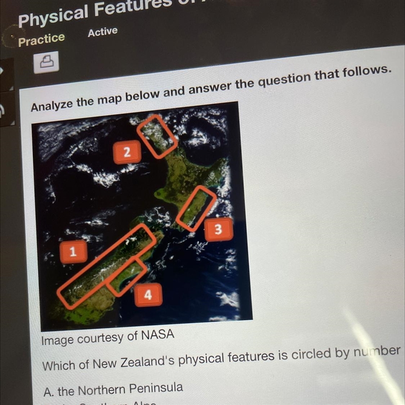 Image courtesy of NASAWhich of New Zealand's physical features is circled by number-example-1