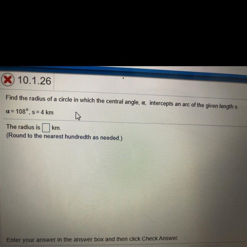 Find the radius of a circle in which the central angle, a, intercepts an arc of the-example-1