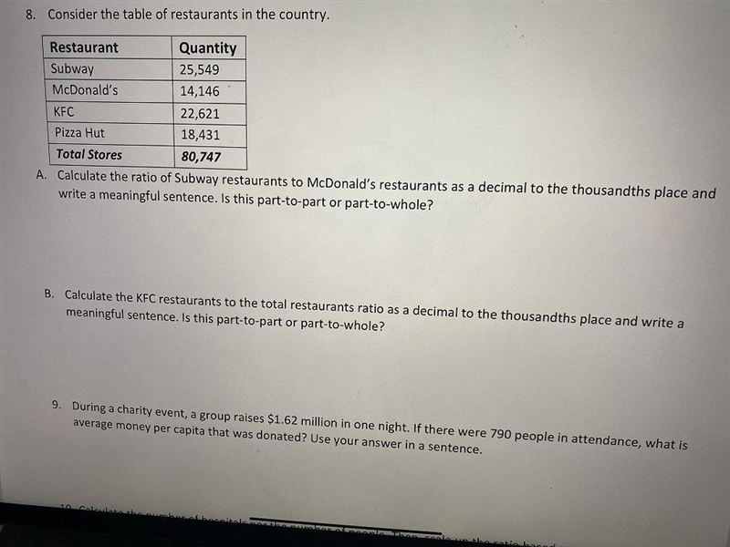 Consider the table of restaurants in the country.Restaurant QuantitySubway25,549McDonald-example-1