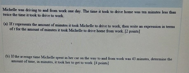 help me out in B please If the average time Michelle spent in her car on the way to-example-1