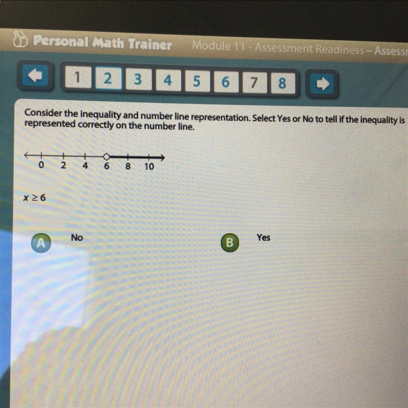 Personal Math Trainer Module 11 - 1 2 3 4 5 Consider the inequality and number line-example-1