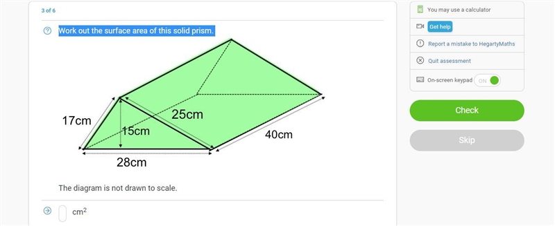 Work out the surface area of this solid prism.-example-1