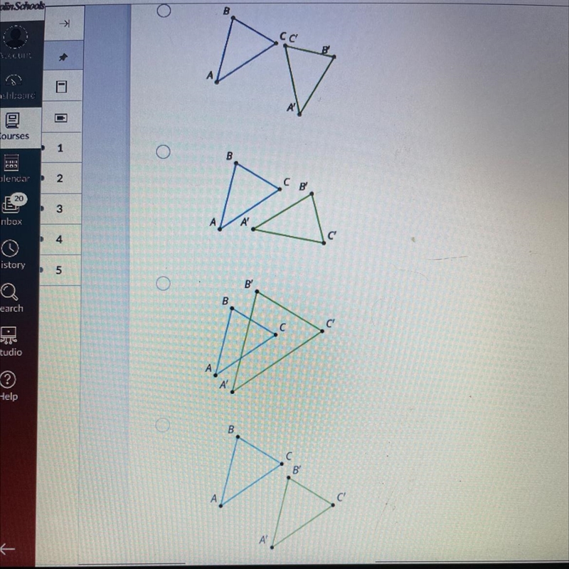 Here are 4 triangles that have been transformed by a different transformation. Which-example-1