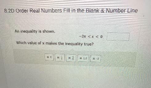 An inequality is shown.-21 < x < 0Which value of x makes the inequality true-example-1