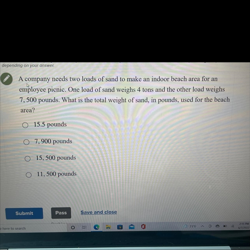 What is the total weight of sand, in pounds, used for the beach area?-example-1