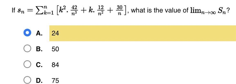 Pls help?? A.24 B.50 C.84 D.75-example-1