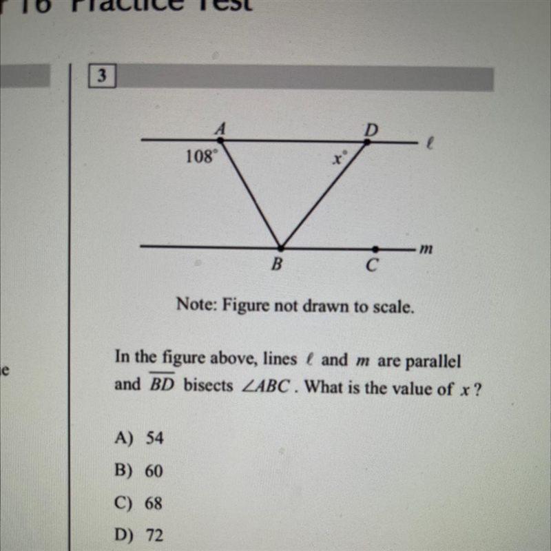 108A) 54B) 60C) 68D) 72BCNote: Figure not drawn to scale.In the figure above, lines-example-1