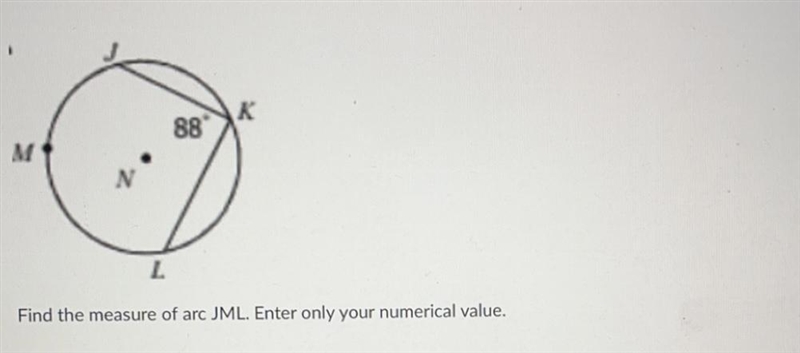 Find the measure of arc JML. Enter only your numerical value.-example-1