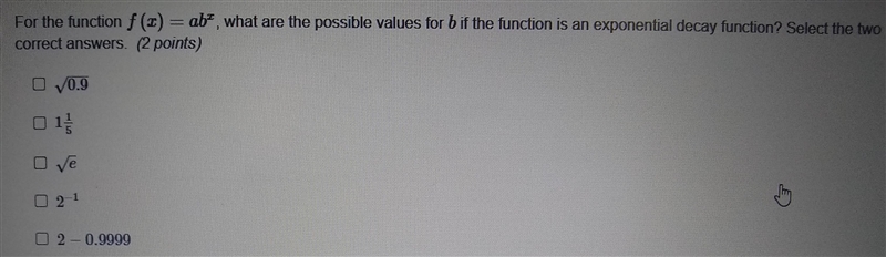 for the function what are the possible values for B if the function is an exponential-example-1