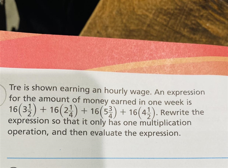 Tre is shown earning an hourly wage. An expressionfor the amount of money earned in-example-1