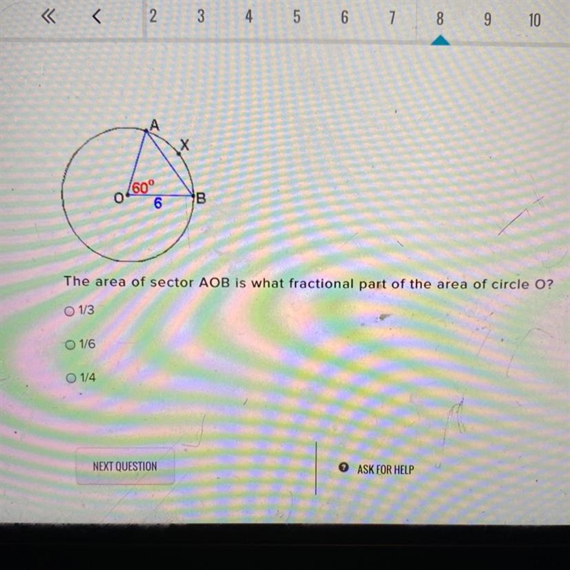 I need to know, the area of sector AOB is what fractional part of the area of circle-example-1